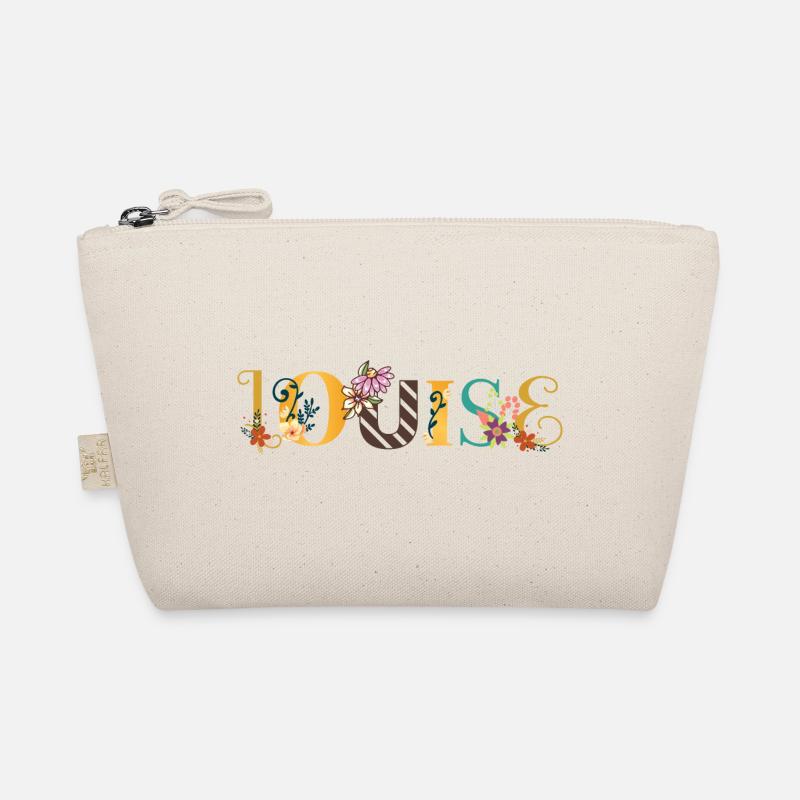 Art du nom LOUISE avec des fleurs brodées Trousse biologique