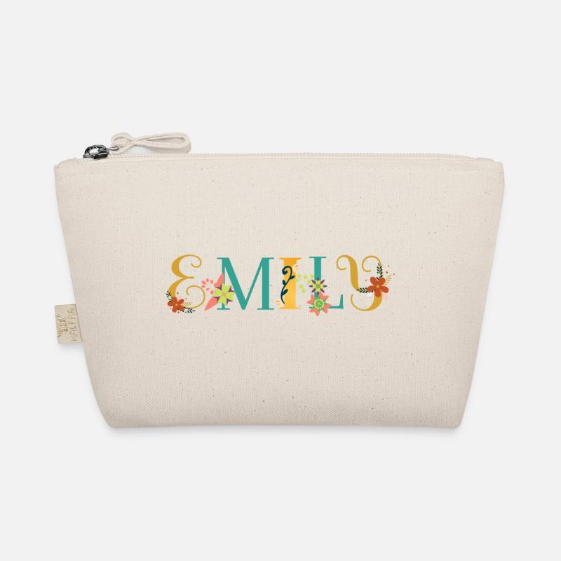EMILY Name Art mit gestickten Blumen - Bio-Täschchen - Natur