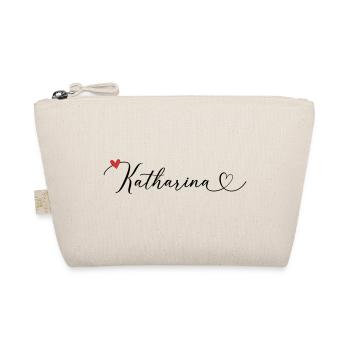 Katharina Last name First name Calligraphy heart - Organic Pouch - nature - Front
