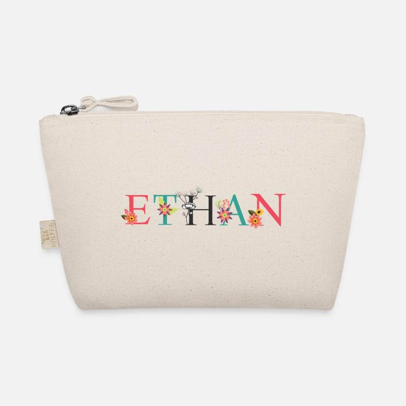 ETHAN Name Art avec des fleurs brodées Trousse biologique