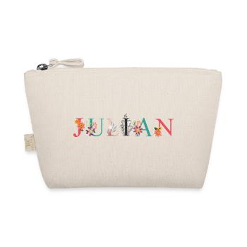 JULIAN Name Art With Flowers Embroidered - Organic Pouch - nature - Front