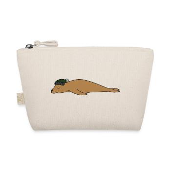 Cute Sleeping Seal Beanie Hat Simple Animal Sketch - Organic Pouch - nature - Front