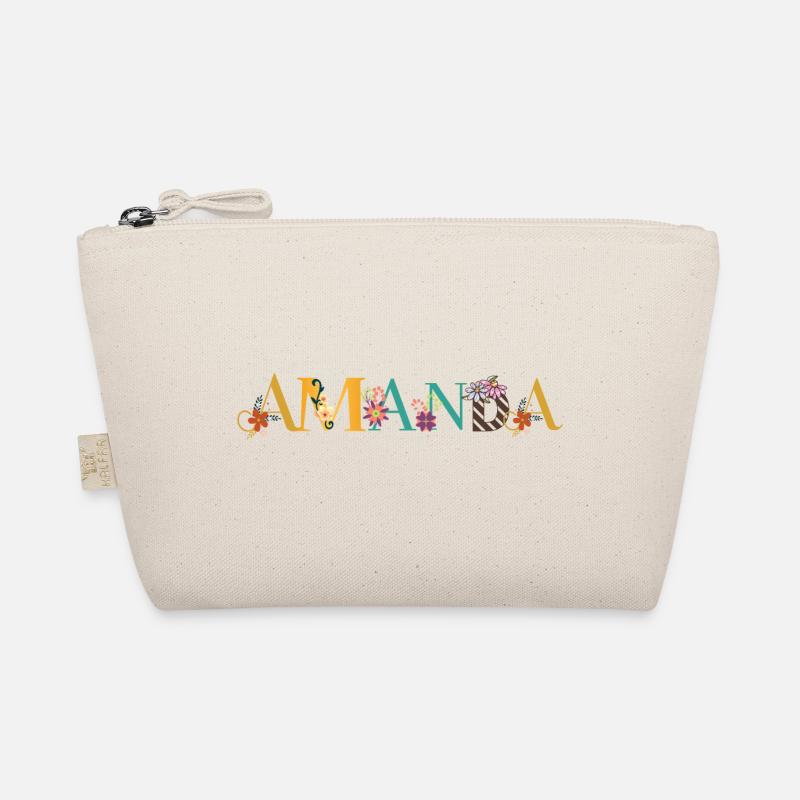 AMANDA Name Art With Flowers Embroidered Organic Pouch