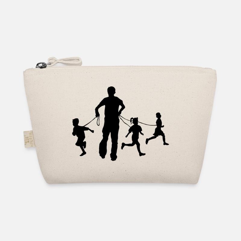 Vater mit Kindern an Leine - Bio-Täschchen - Natur