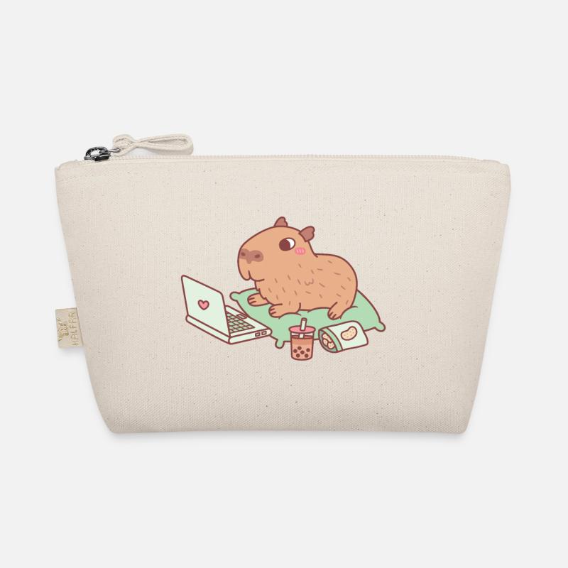 Cute Capybara Chilling With Laptop And Snacks Organic Pouch