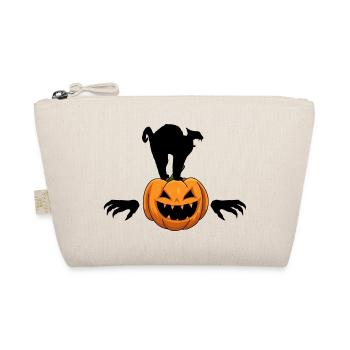 Halloween schwarzer Kater Kürbis Zombie - Bio-Täschchen - Natur - Vorne