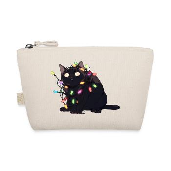 Weihnachts-Katze in der Lichterkette - Bio-Täschchen - Natur - Vorne