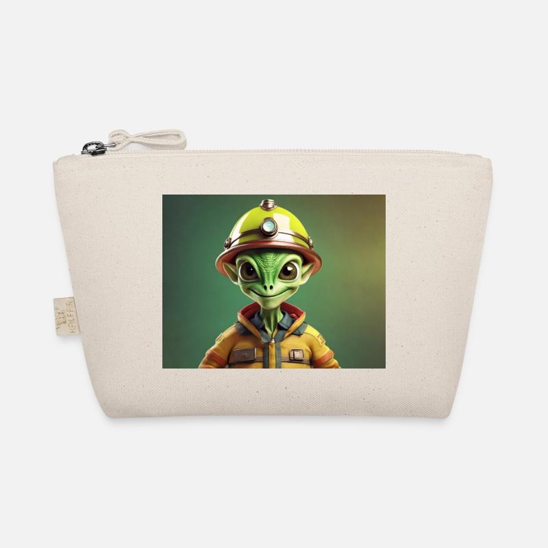 cute little green retro vintage alien firefighter Organic Pouch