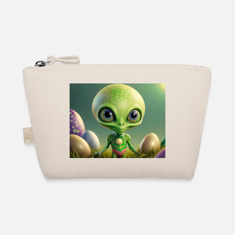 cute little green retro alien with easter eggs Organic Pouch