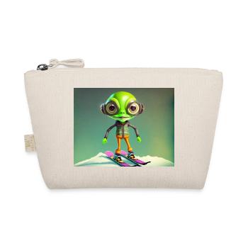 cute little green retro vintage alien is skiing - Organic Pouch - nature - Front