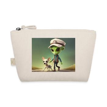 cute little green retro alien take the dog out - Organic Pouch - nature - Front
