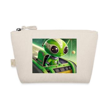 cute little green retro vintage alien flying a UFO - Organic Pouch - nature - Front
