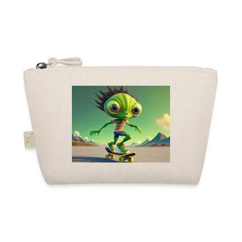 niedliches kleines grünes Retro Alien Skateboarden - Bio-Täschchen - Natur - Vorne