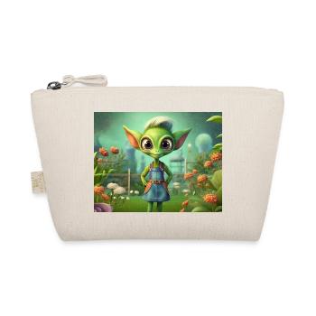 cute little green retro alien working garden - Organic Pouch - nature - Front