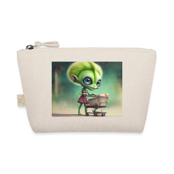 cute little green retro alien buying groceries - Organic Pouch - nature - Front