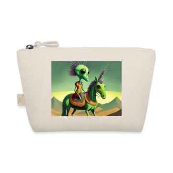 cute little green retro alien riding a horse - Organic Pouch - nature - Front