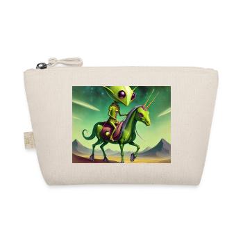 cute little green vintage alien riding a horse - Organic Pouch - nature - Front