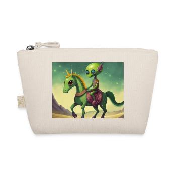 cute little green retro alien riding a horse - Organic Pouch - nature - Front