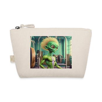 cute little green retro vintage alien workout gym - Organic Pouch - nature - Front