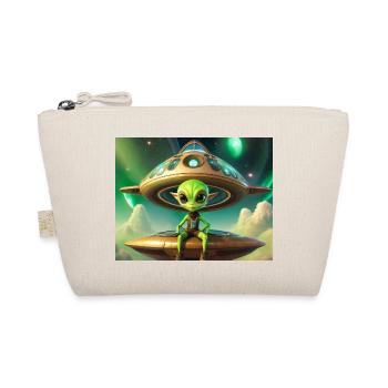 cute little green retro vintage alien flying a UFO - Organic Pouch - nature - Front