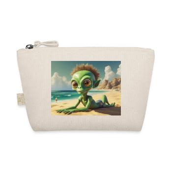 cute little green retro vintage alien sun bathing - Organic Pouch - nature - Front