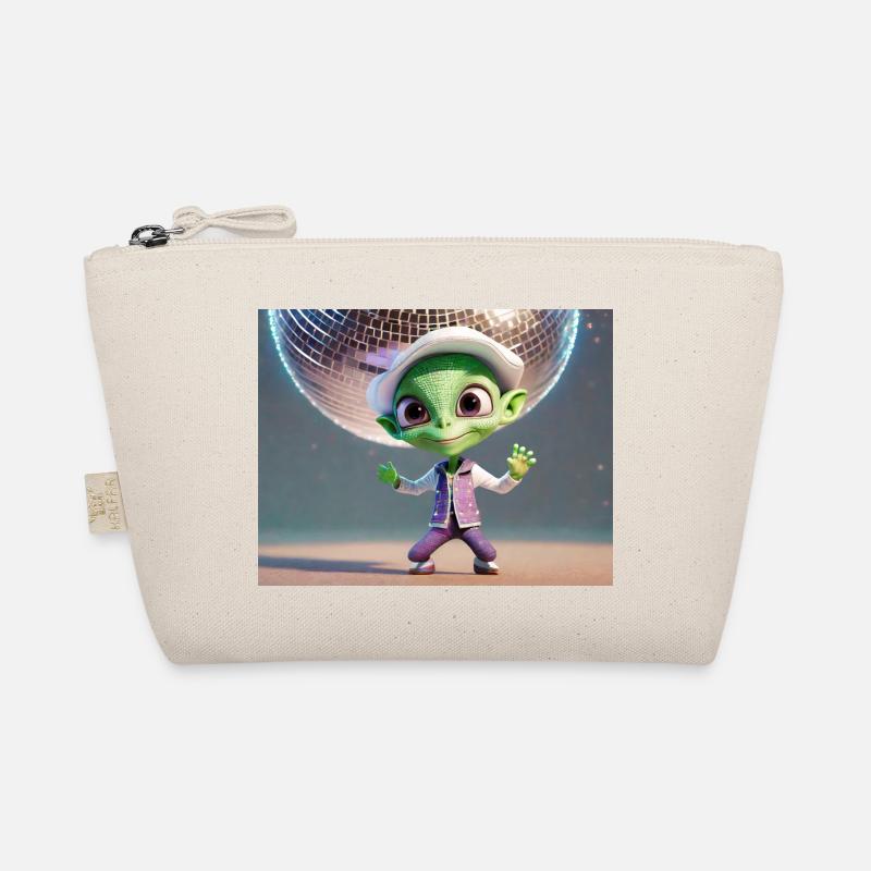 cute little green retro vintage alien dancing Organic Pouch