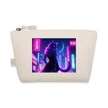 Cyberbabe Cyberpunk Catlady in neon-city nightlife - Bio-Täschchen - Natur - Vorne