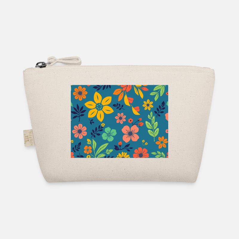 Blumenmuster im Retro-Stil auf Dunkelblau Bio-Täschchen
