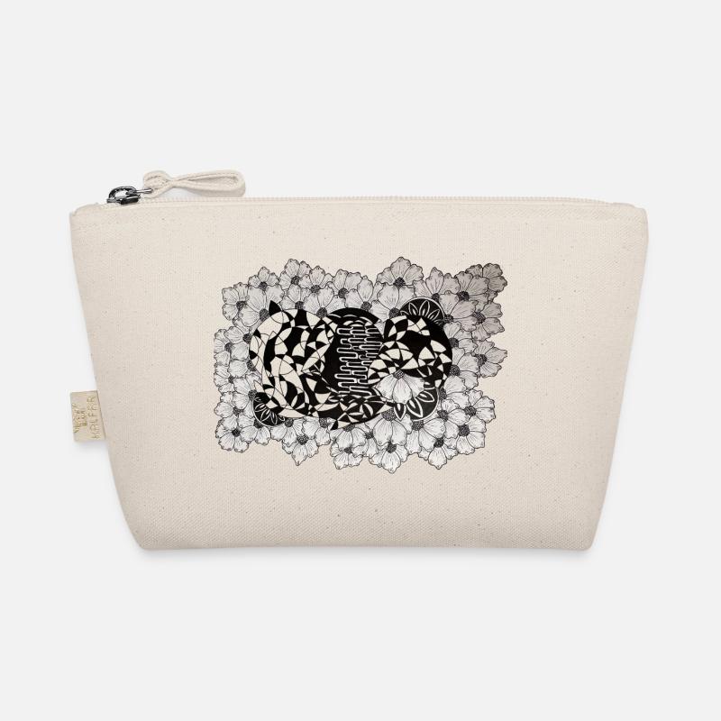 Black Flower Lines Pattern Organic Pouch