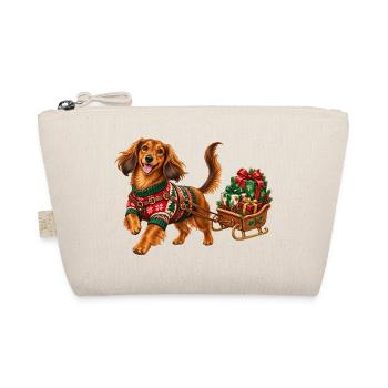Weihnachtshund im Pullover mit Schlitten - Bio-Täschchen - Natur - Vorne