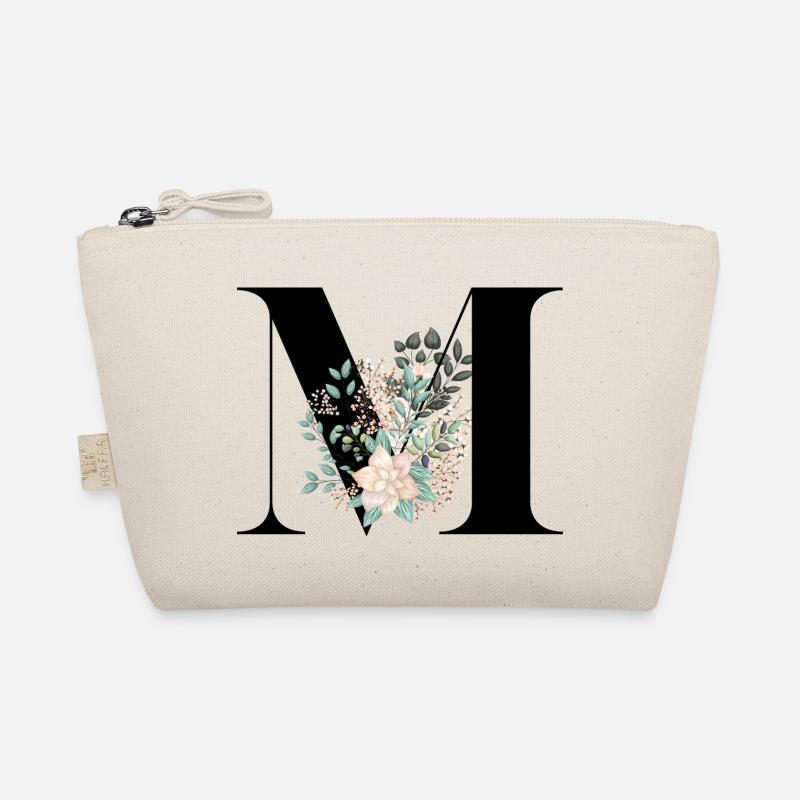 letter M flowered Organic Pouch