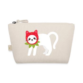 Cat In A Strawberry Pattern Hat - Organic Pouch - nature - Front