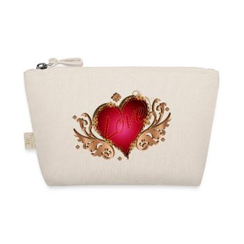 Cœur rouge avec ailes et écriture en bois - Trousse biologique - nature - Devant