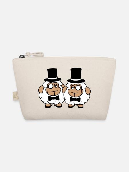 2 Schafe Herren Gentlemen Zylinder Hut Monokel Sir - Bio-Täschchen - Natur - Vorne