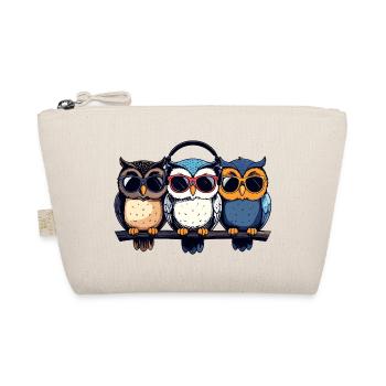 Trio des Trois Chouettes Cool avec lunettes de soleil casque - Trousse biologique - nature - Devant