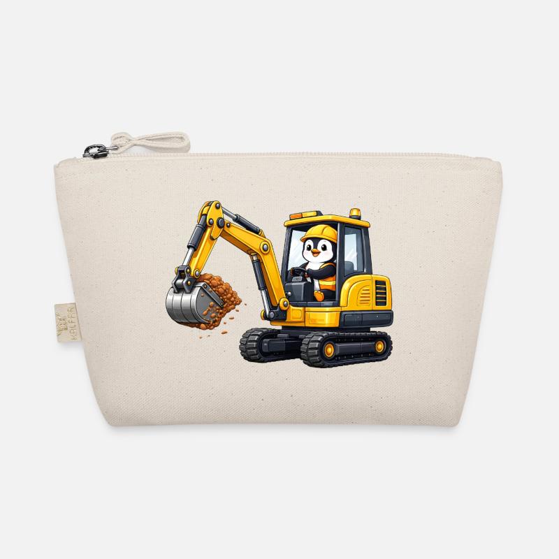 Cute Penguin Excavator Driver Construction Worker Cartoon - Organic Pouch - nature