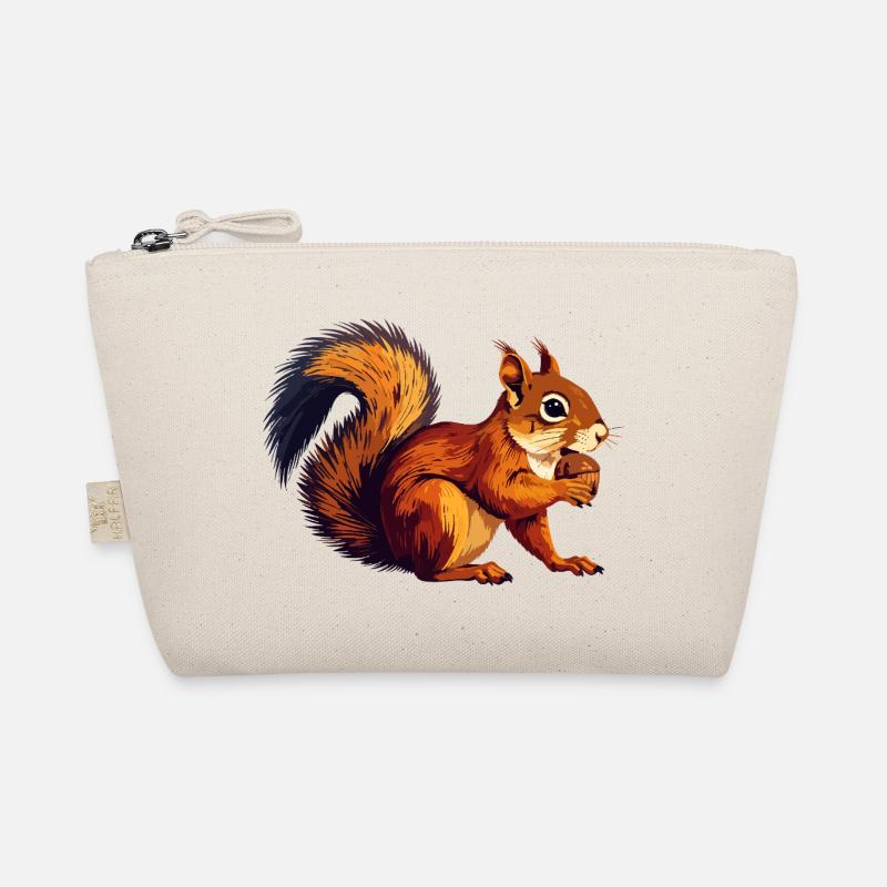 Orange braun Eichhörnchen mit Eichel Nuss Motiv Bio-Täschchen