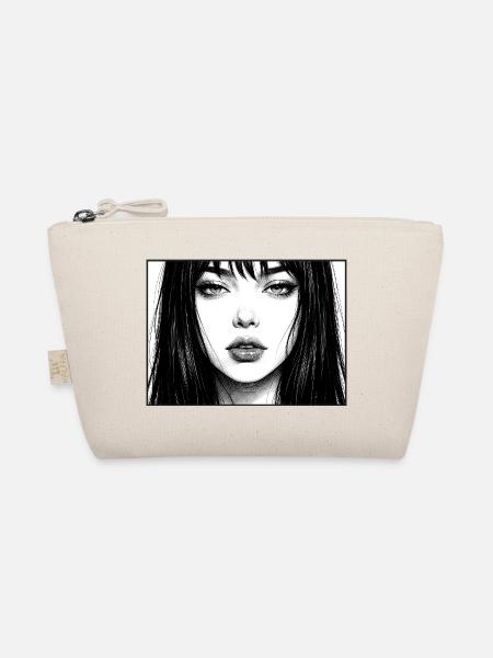 Monochrome portrait with long hair - Organic Pouch - nature