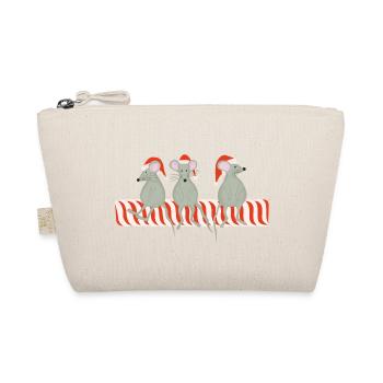 Weihnachtsmaus-Trio auf Zuckerstange - Bio-Täschchen - Natur - Vorne