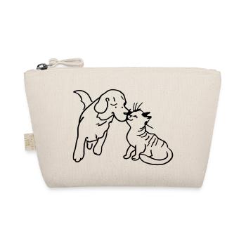 Dog cuddles with cat Animal lover gift - Organic Pouch - nature - Front