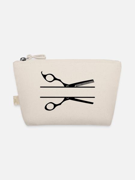 Text banner logo hairdresser comb scissors - Organic Pouch - nature - Front