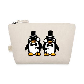 2 Pinguin Gentlemen Sir Herr Zylinder Hut Monokel - Bio-Täschchen - Natur - Vorne