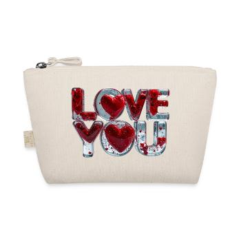 Love You – 3D Wasserbuchstaben voller Herzen - Bio-Täschchen - Natur - Vorne