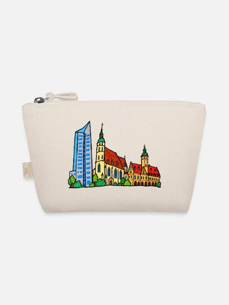 Bunte Leipziger Skyline im Kinderstil - Bio-Täschchen - Natur