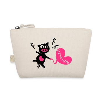 I Love U, too. Black piggy - Organic Pouch - nature - Front