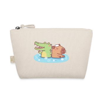 Cute Capybara And Crocodile Chilling In Hot Spring - Organic Pouch - nature - Front