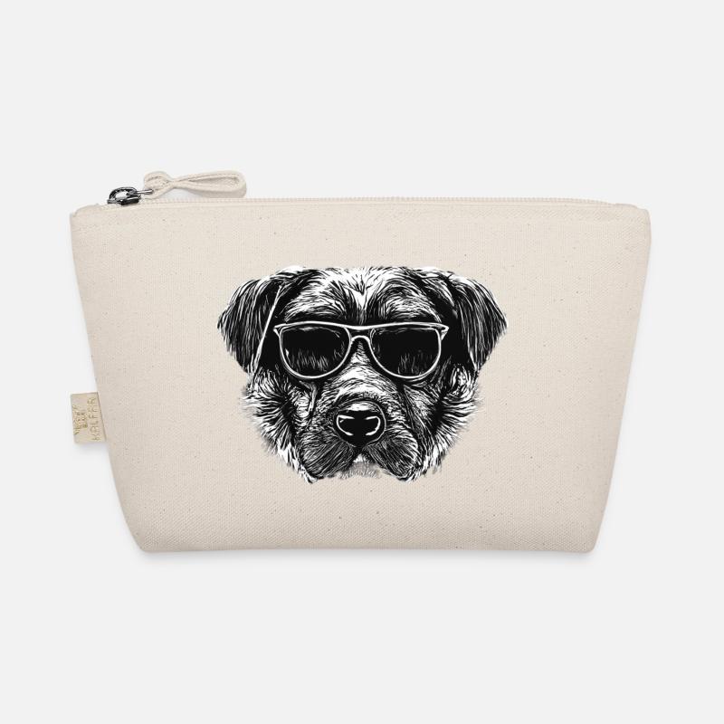 Schwarz-Weißer Hund mit Sonnenbrille - Bio-Täschchen - Natur
