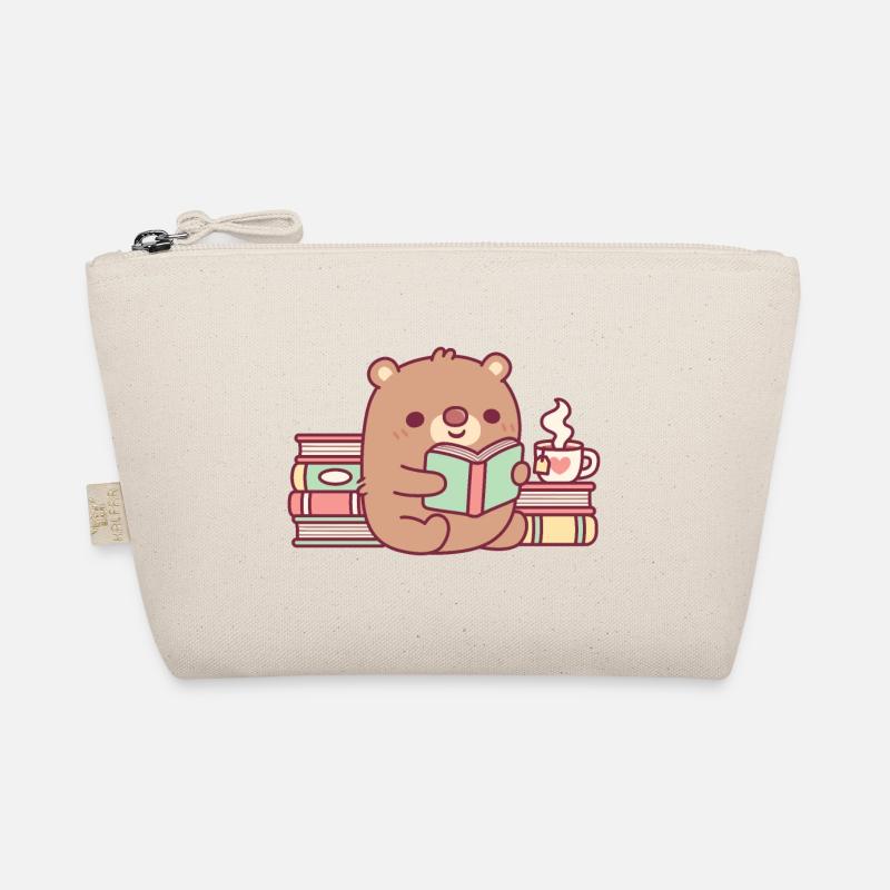 Cute Brown Bear Reading A Book Organic Pouch