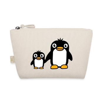 2 pingouins papa maman enfant bébé mains tenant mignon - Trousse biologique - nature - Devant