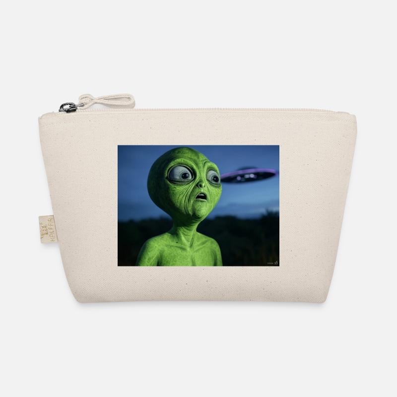 Grüner Alien Blickfang UFO - Bio-Täschchen - Natur